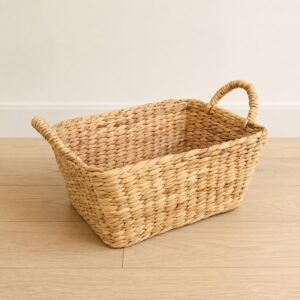 Trapezoid Water Hyacinth Storage Basket With Rope Handles-03 Trapezoid Water Hyacinth Storage Basket With Rope Handles