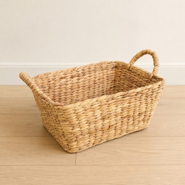 Trapezoid Water Hyacinth Storage Basket With Rope Handles-03 Trapezoid Water Hyacinth Storage Basket With Rope Handles