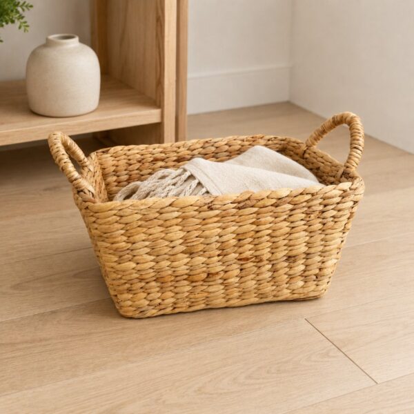 Trapezoid Water Hyacinth Storage Basket With Rope Handles-05 Trapezoid Water Hyacinth Storage Basket With Rope Handles