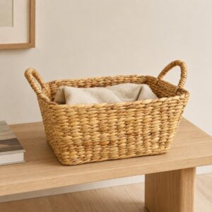 Trapezoid Water Hyacinth Storage Basket With Rope Handles-06 Trapezoid Water Hyacinth Storage Basket With Rope Handles