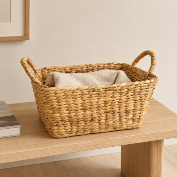 Trapezoid Water Hyacinth Storage Basket With Rope Handles-06 Trapezoid Water Hyacinth Storage Basket With Rope Handles