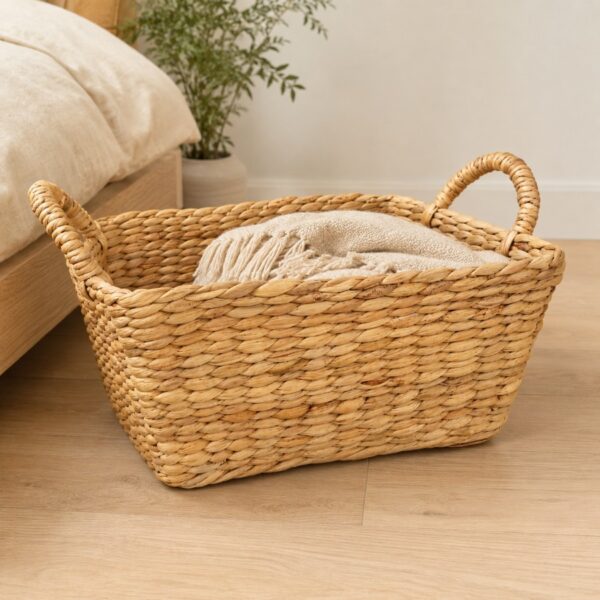 Trapezoid Water Hyacinth Storage Basket With Rope Handles-07 Trapezoid Water Hyacinth Storage Basket With Rope Handles