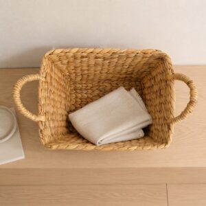Trapezoid Water Hyacinth Storage Basket With Rope Handles-08 Trapezoid Water Hyacinth Storage Basket With Rope Handles