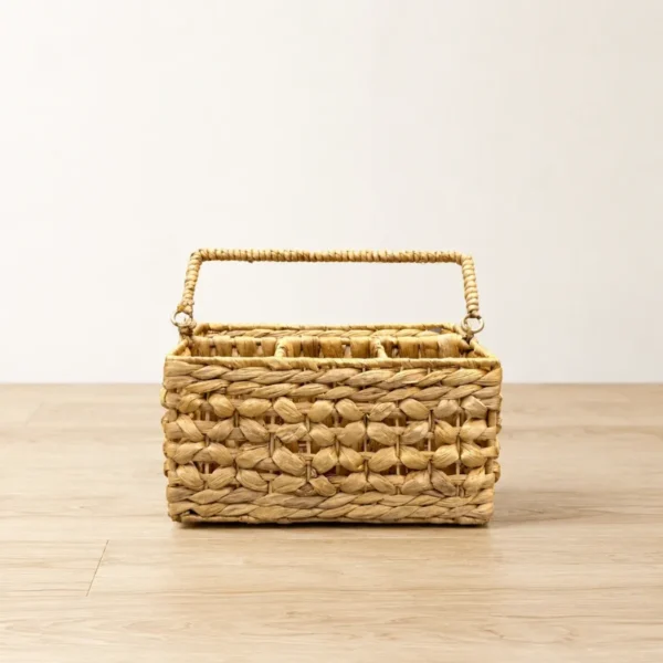 Water-hyacinth-utensil-caddy-with-handle-divided-flatware-organizer (2) Water Hyacinth Utensil Caddy with Handle Divided Flatware Organizer