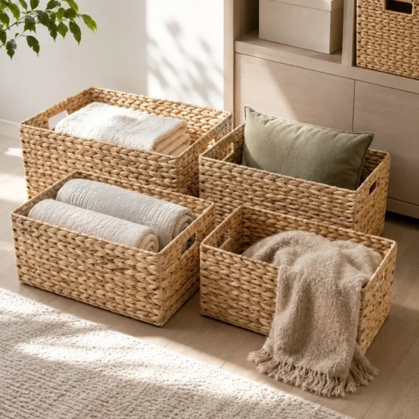 rectangular-water-hyacinth-basket (7) Rectangular Water Hyacinth Storage Baskets — Set of 4 or Buy Individually