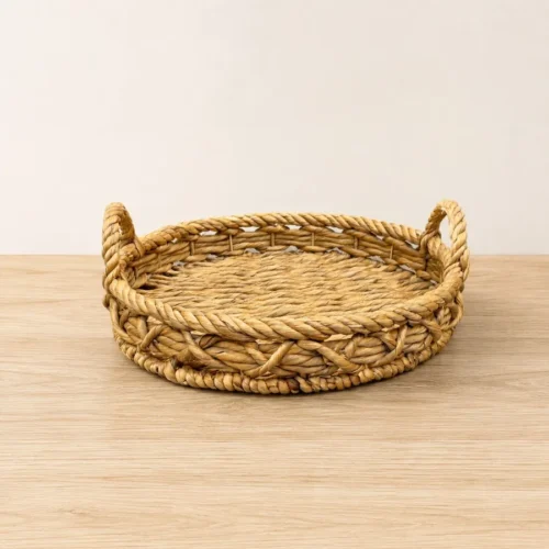 round-water-hyacinth-tray-with-handles (1) Set of 2 Round Water Hyacinth Tray with Handles