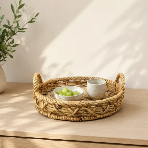 round-water-hyacinth-tray-with-handles (3) Set of 2 Round Water Hyacinth Tray with Handles
