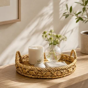 round-water-hyacinth-tray-with-handles (4) Set of 2 Round Water Hyacinth Tray with Handles