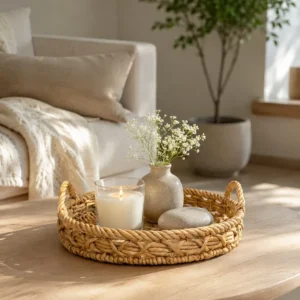 round-water-hyacinth-tray-with-handles (5) Set of 2 Round Water Hyacinth Tray with Handles