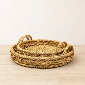 round-water-hyacinth-tray-with-handles (6) Set of 2 Round Water Hyacinth Tray with Handles