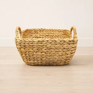 water-hyacinth-twisted-handle Rectangular Water Hyacinth Basket Twisted Handle