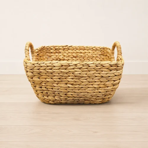 water-hyacinth-twisted-handle Rectangular Water Hyacinth Basket Twisted Handle