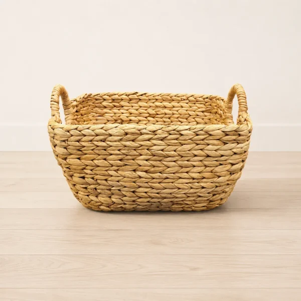 water-hyacinth-twisted-handle Rectangular Water Hyacinth Basket Twisted Handle
