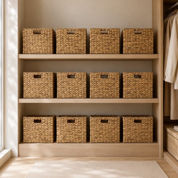 Collapsible Water Hyacinth Storage Cube with Handles-08 Collapsible Water Hyacinth Storage Cube with Handles