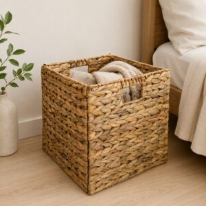 Collapsible Water Hyacinth Storage Cube with Handles-11 Collapsible Water Hyacinth Storage Cube with Handles