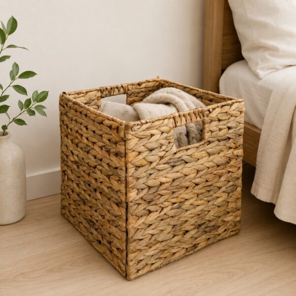 Collapsible Water Hyacinth Storage Cube with Handles-11 Collapsible Water Hyacinth Storage Cube with Handles