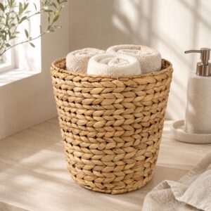 Round Water Hyacinth Waste Basket-05 Round Water Hyacinth Waste Basket