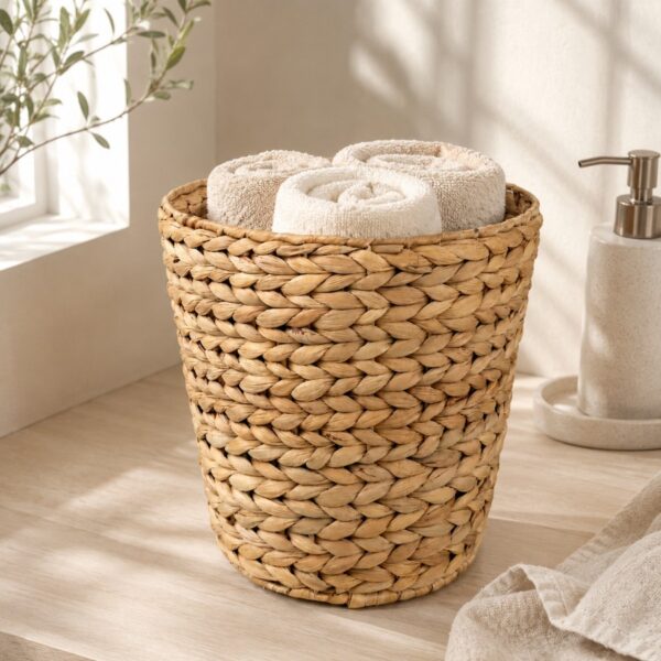 Round Water Hyacinth Waste Basket-05 Round Water Hyacinth Waste Basket