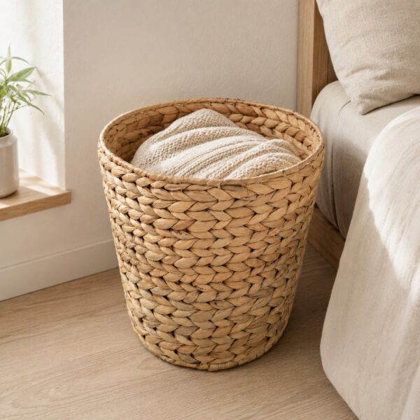 Round Water Hyacinth Waste Basket-06 Round Water Hyacinth Waste Basket