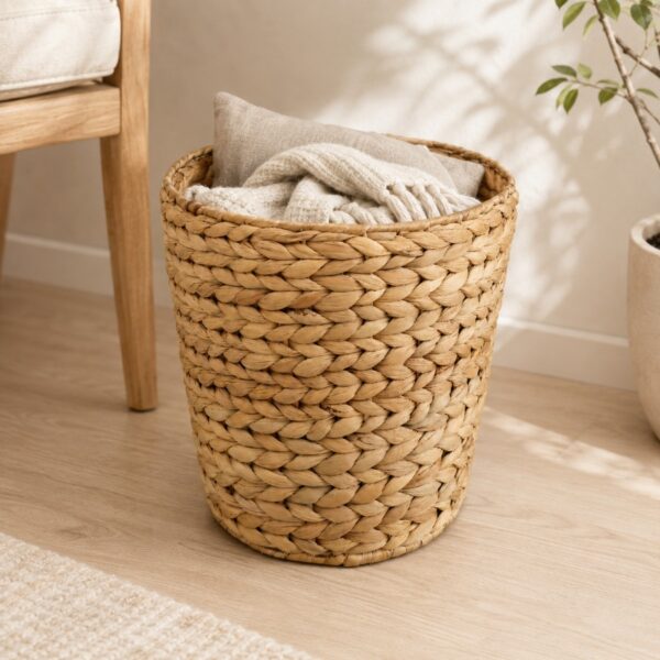 Round Water Hyacinth Waste Basket-07 Round Water Hyacinth Waste Basket