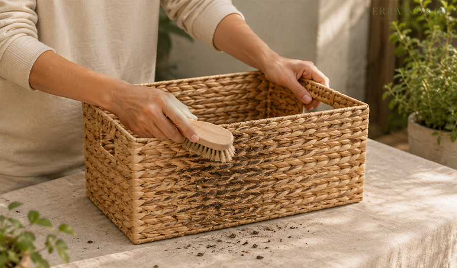 Cloth liner being placed inside a basket