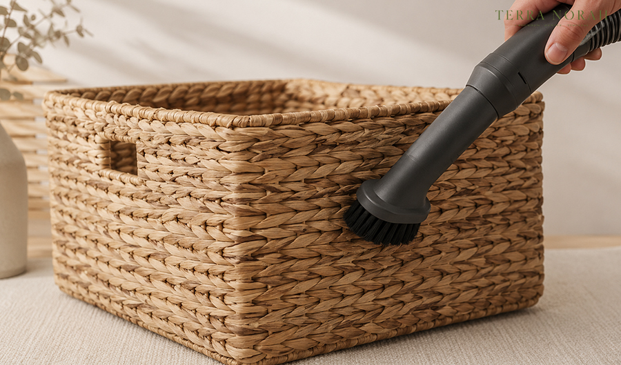 cleaning	Vacuum brush attachment on basket weave