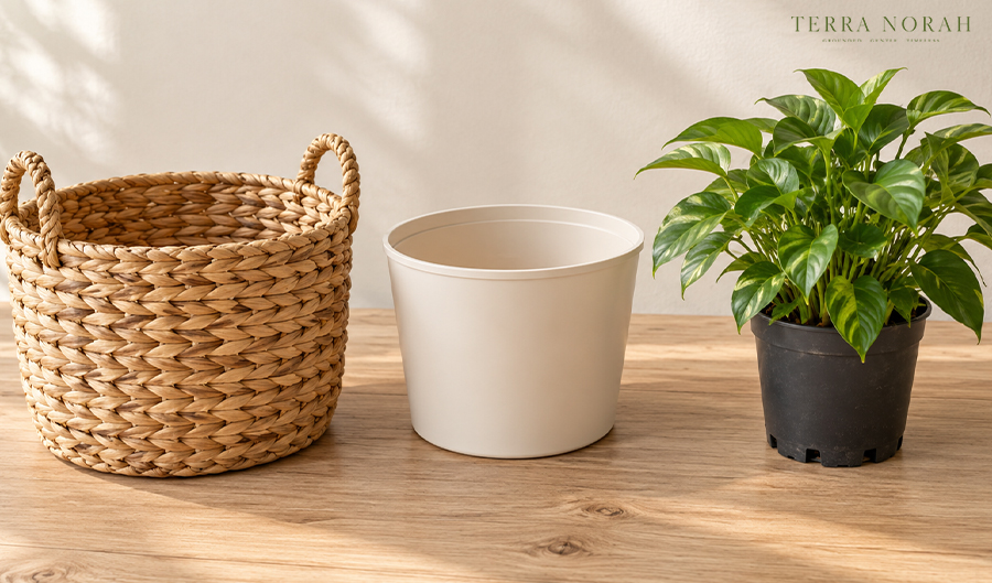 A Basket Used as a Plant Pot Cover